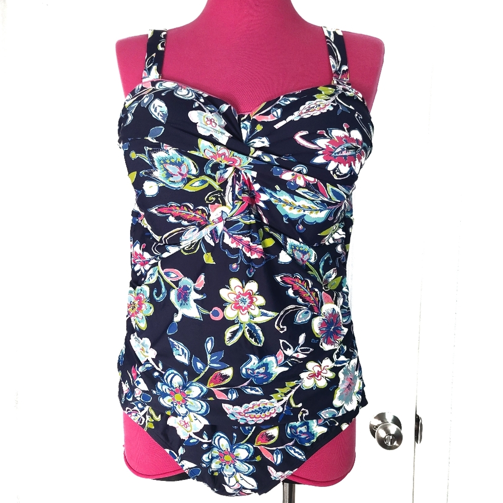 Anne Cole sz 24W Blue Floral One Piece Swimsuit
